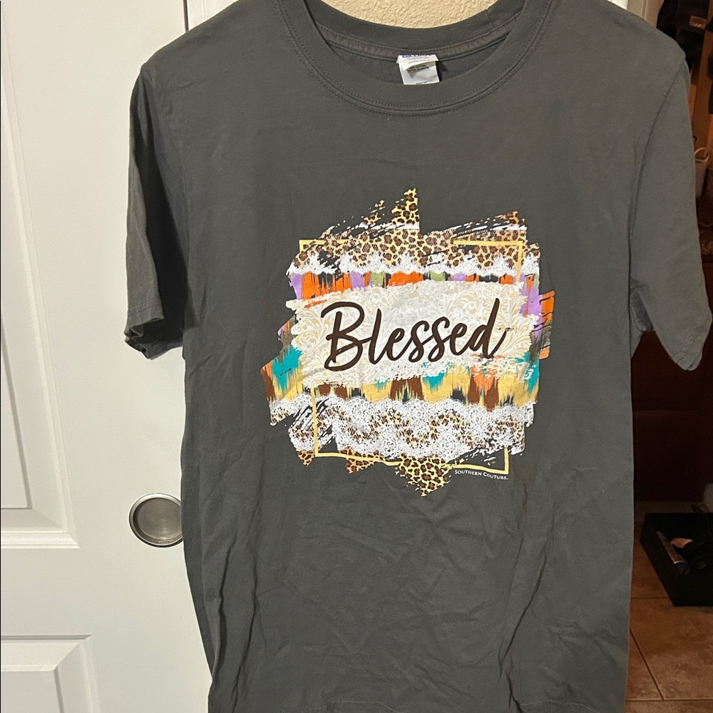 Gray 'Blessed' Graphic T-Shirt